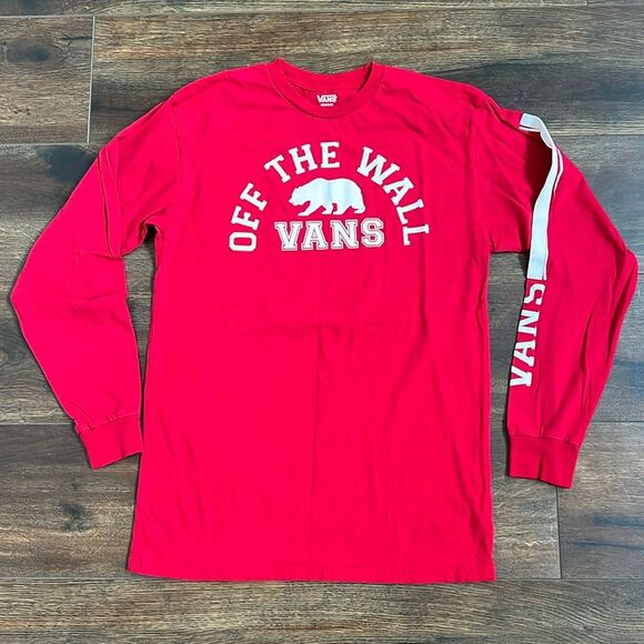 Vans Off The Wall Men's Size Medium Red Graphic Long-Sleeve T-Shirt Bear Logo - Picture 1 of 5